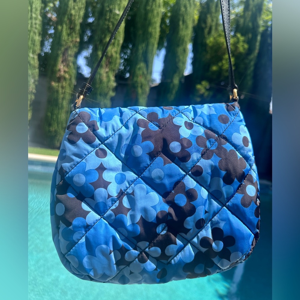 Marc Jacobs Blue and Black Quilted Nylon Crossbody Floral Messenger Bag - Picture 2 of 8